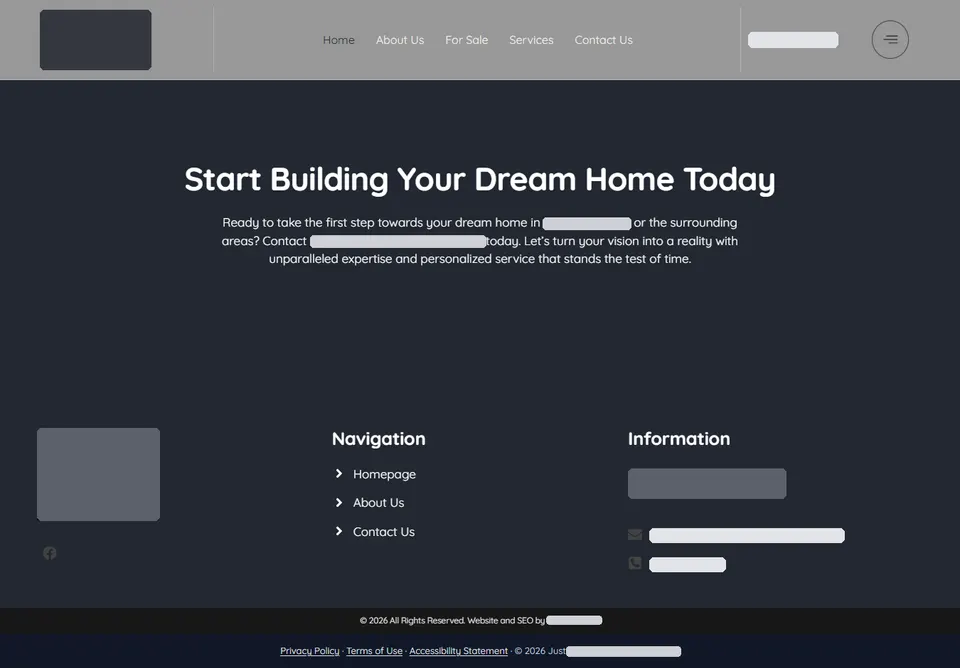The contact page: a call to start building and the contact details