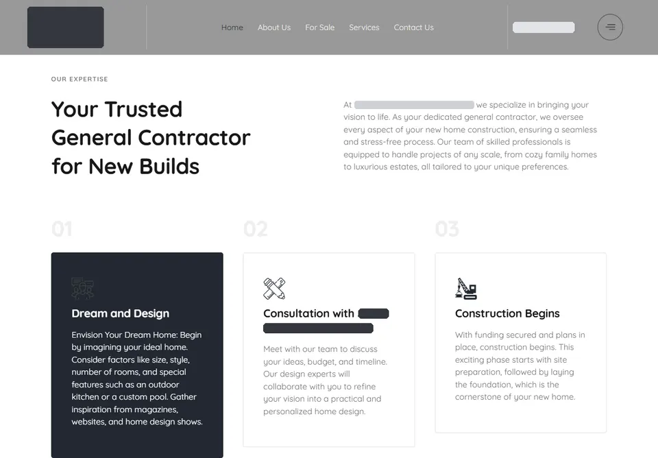 The services page: three steps from design to building